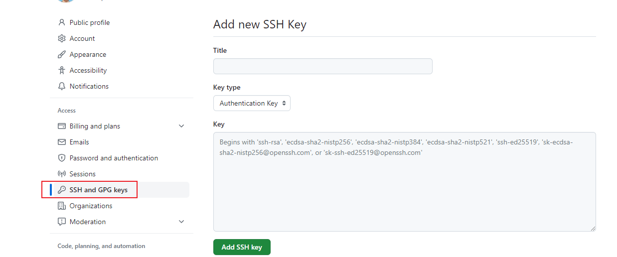 Add New SSH Key